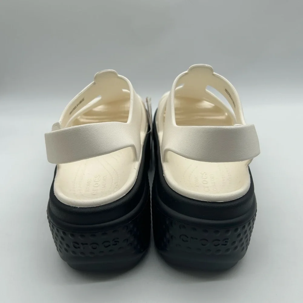 Crocs Women’s Platform Sandals Size 9 White Black Chunky Comfort New With Tag